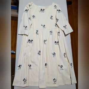 Cream Mickey Minnie Embroidered Dress